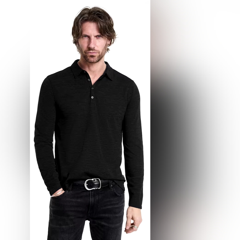 John Varvatos Long Sleeve Polo Black RETAIL &298